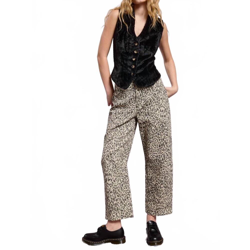 NEW MIMOSA leopard print barrel leg denim jeans in grey